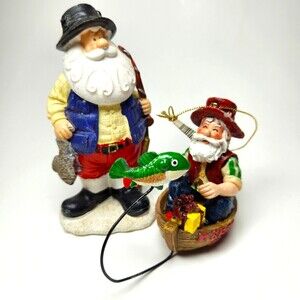Fishing Santa Claus Ornament Hanging Boat Standing Catch St. Nicholas Cute
